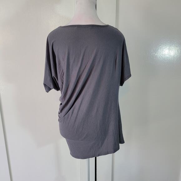 Peruvian Connection Size L Draped Gathered Asymmetrical Top Pima Cotton Gray - Picture 3 of 8